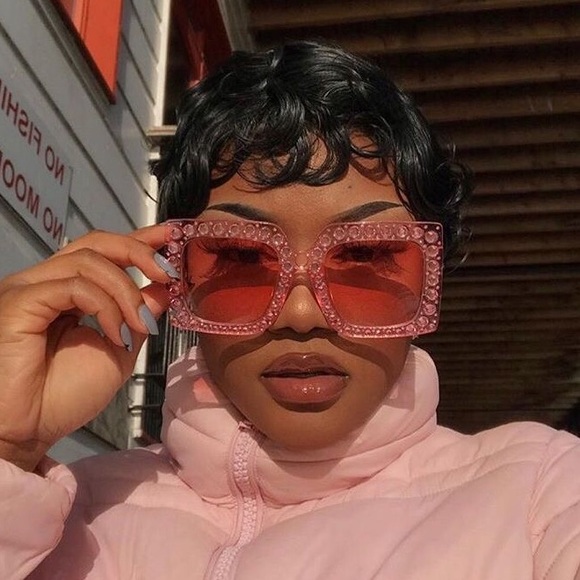 Pink Oversized Rhinestone Sunglasses - Picture 2 of 6